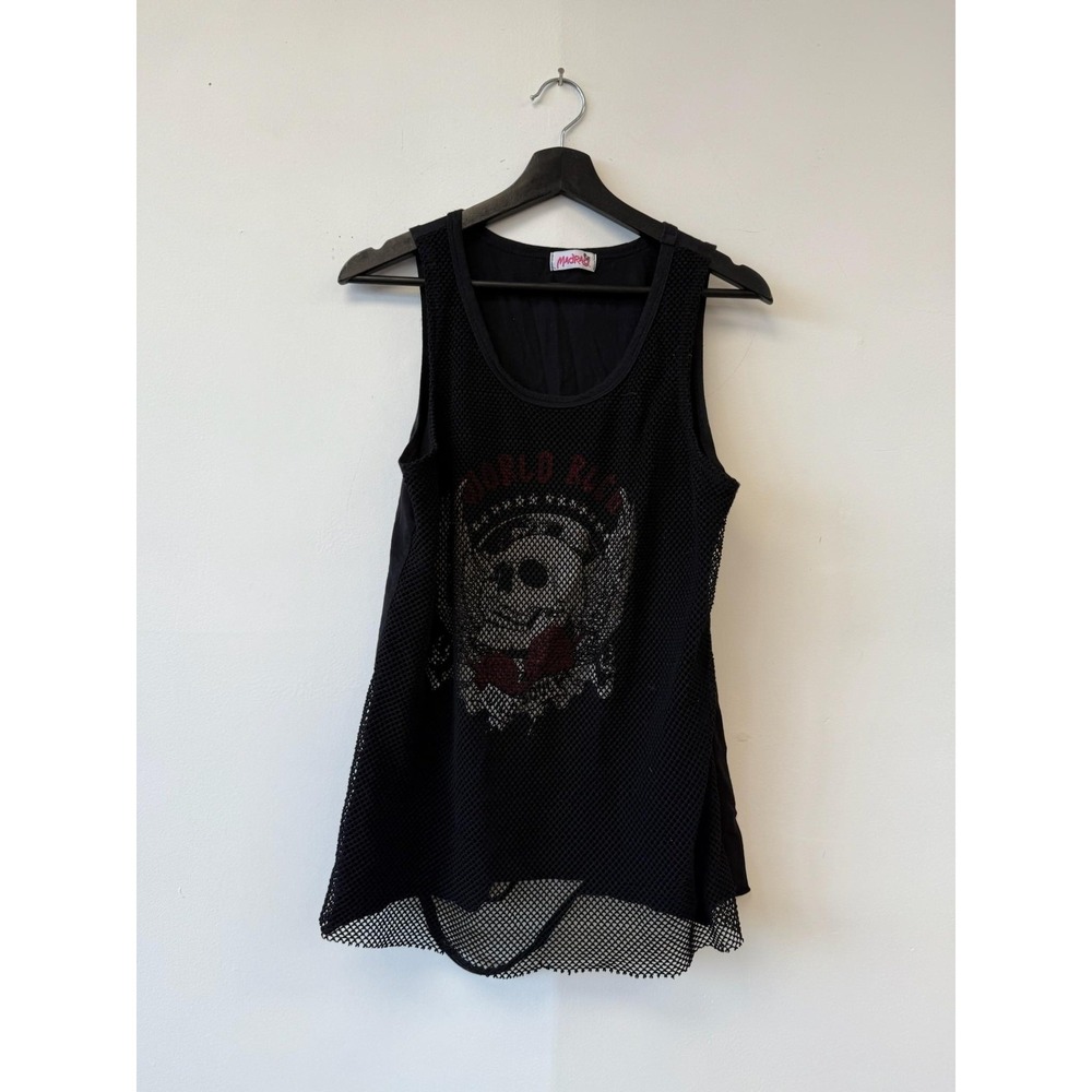 Madrag Mesh Tank Top Womens Large Sleeveless Skull Graphic Sheer Shirt Y2K‎